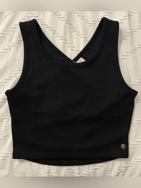 Roxy Juniors' Good Keepsake Cropped Tank Top Black Small Cutout Back Stretch